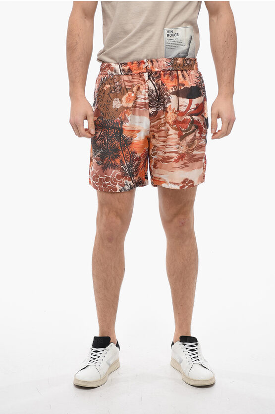 Shop Amiri Silk Shorts With Hawaiian Print