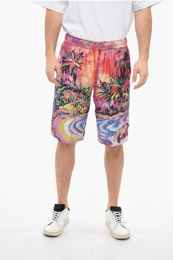 Shop Dolce & Gabbana Silk Shorts With Hawaiian Print