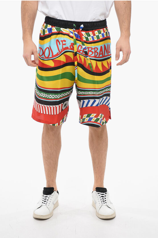 Dolce & Gabbana Silk Shorts With Multicolored Graphic Print