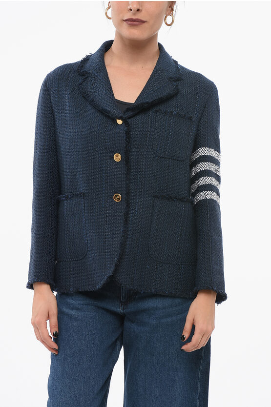 Thom Browne Silk Single-breasted Blazer With Fringed Edges