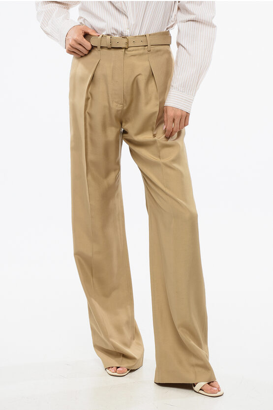 Loro Piana Silk Single Pleated Pants With Belt In Neutral