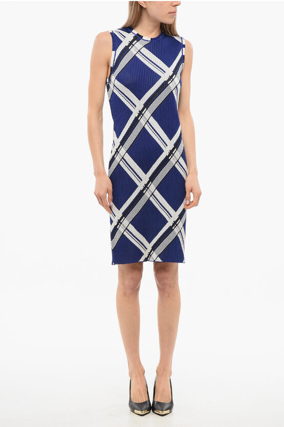 Shop Burberry Silk Sleeveless Dress With Checkered Motif