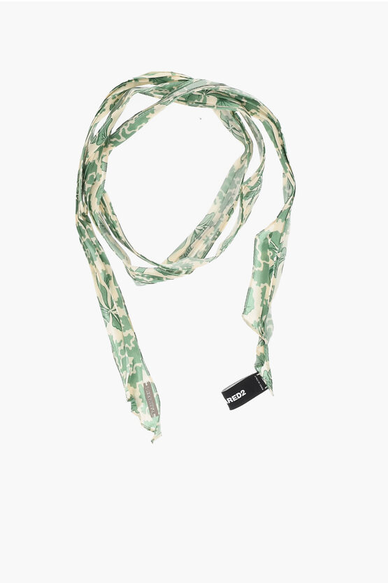 Dsquared2 Silk Slim Foulard With Hibiscus Print In Green