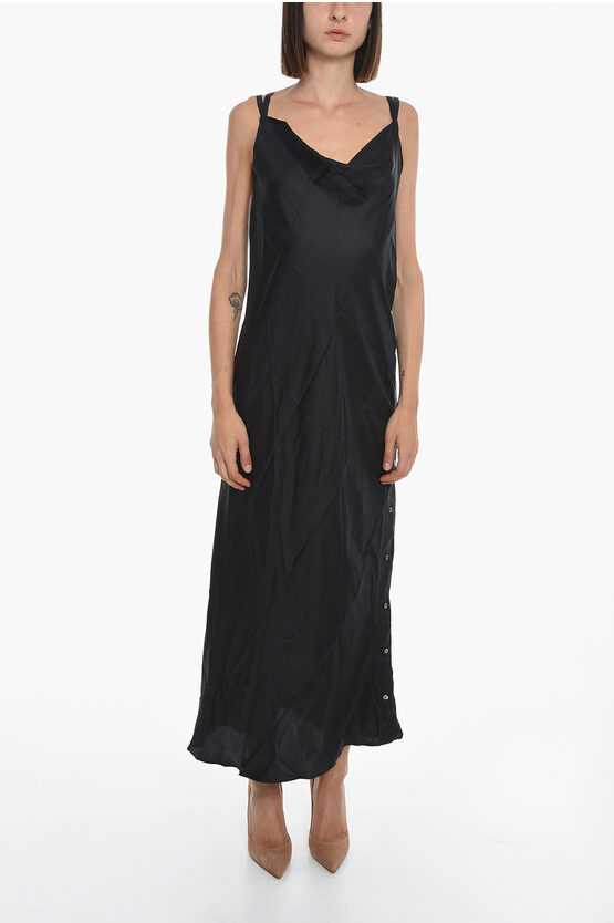 Setchu Silk Slip Dress With Side Buttons In Black