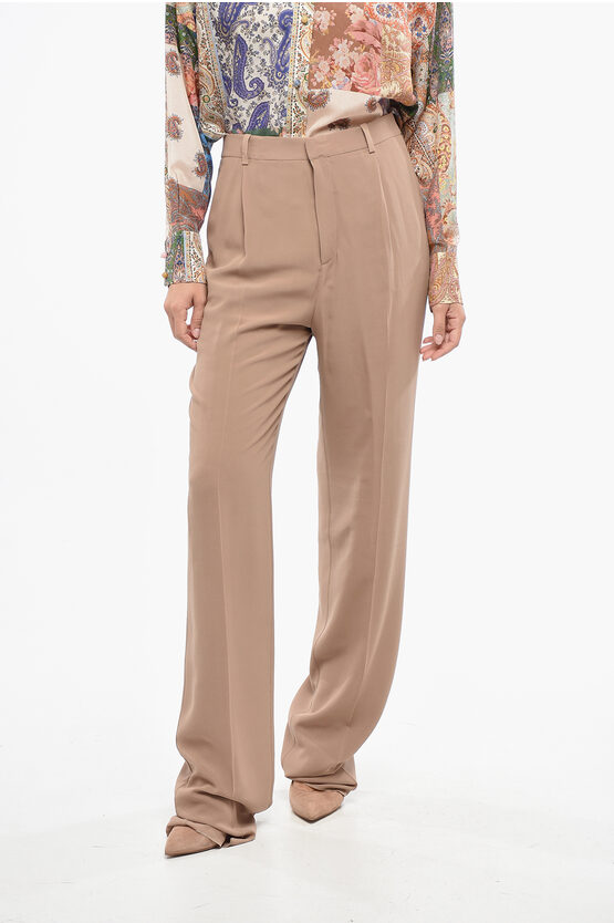 Saint Laurent Silk Solid Color Pants In Neutral