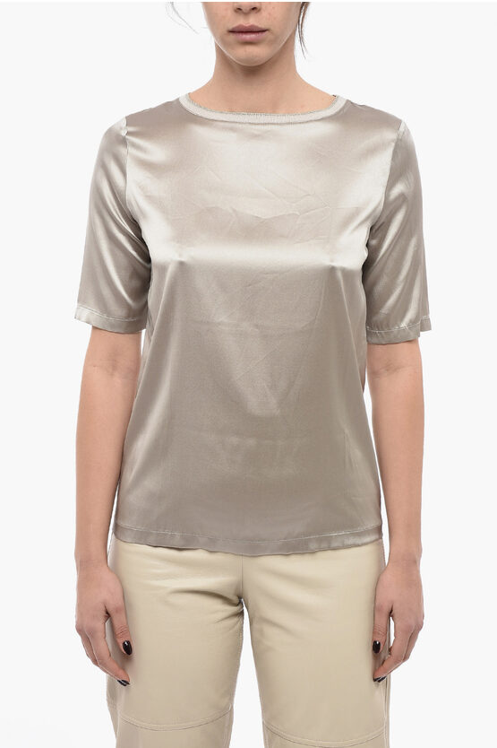 Fabiana Filippi Silk T-shirt With Glittery Crewneck In White