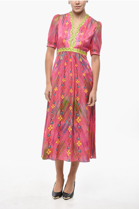 Saloni Silk Tabitha Midi Dress With Floral Motif In Multi