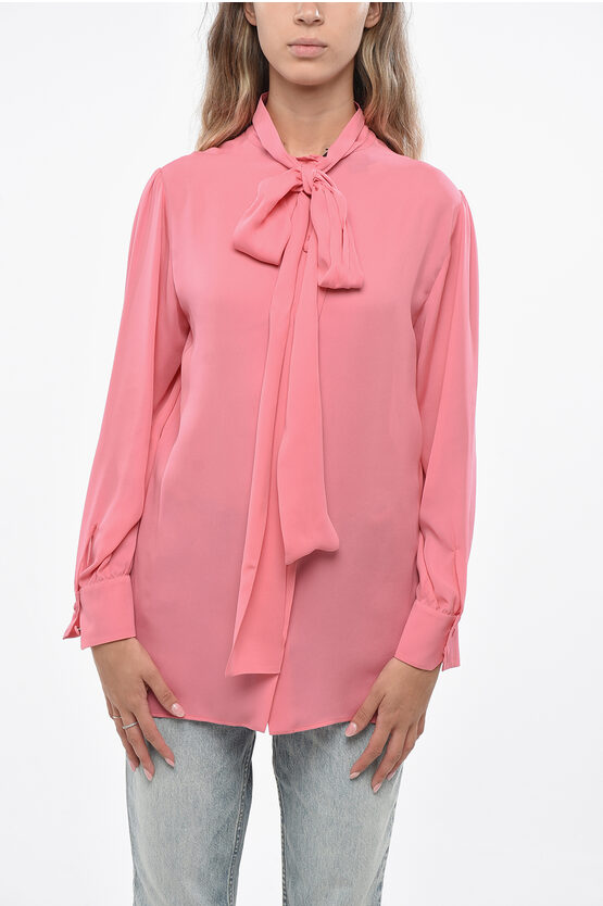 Gucci Silk Tie Neck Blouse In Pink