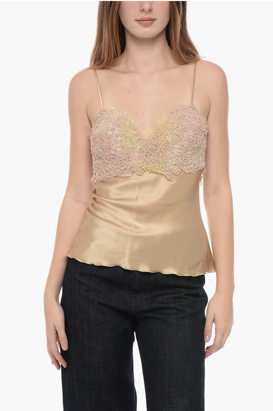 Shop Ermanno Scervino Silk Top With Lace Application