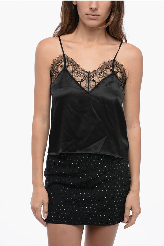 Ami Alexandre Mattiussi Silk Top With Lace Detail In Black