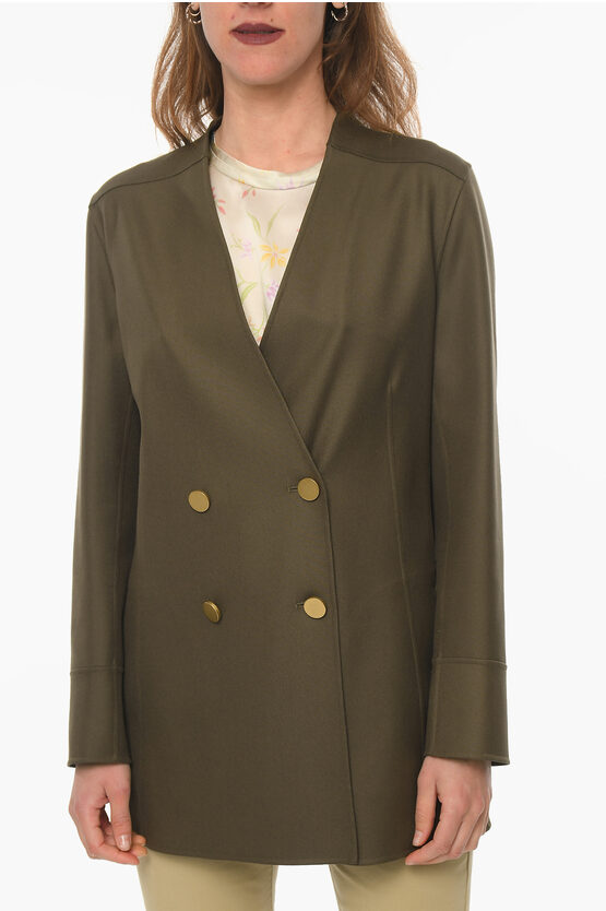 Mila Schön Silk Unlined Double-breasted Blazer Without Collar In Green
