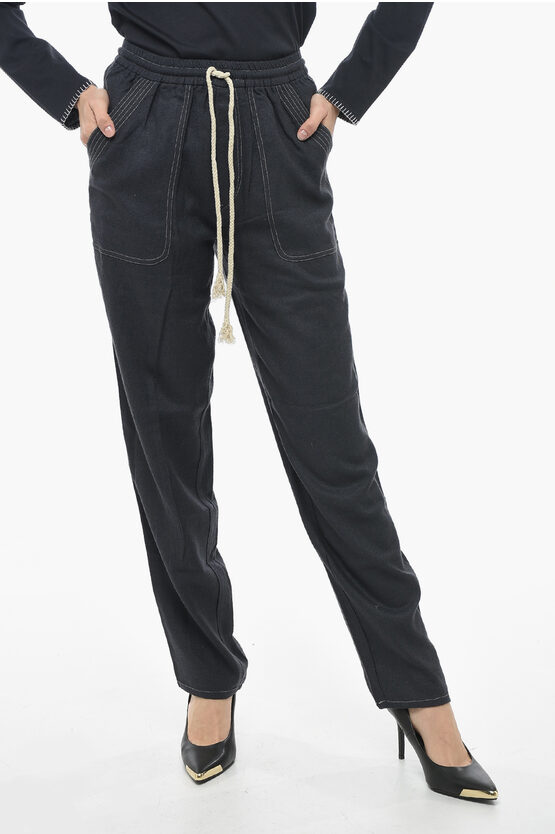 Isabel Marant Silk Viamao Trousers With Drawstring In Black