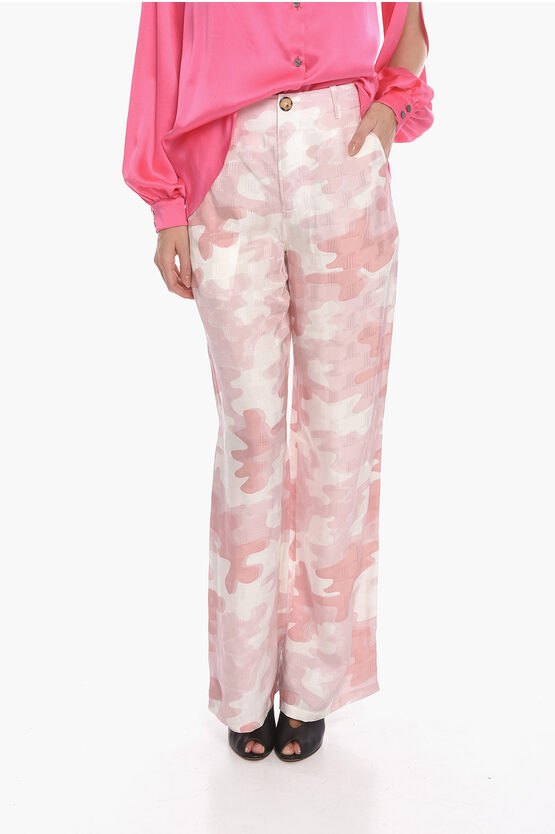 Lanvin Camouflage-print Silk-blend Jacquard Wide-leg Pants In Baby Pink