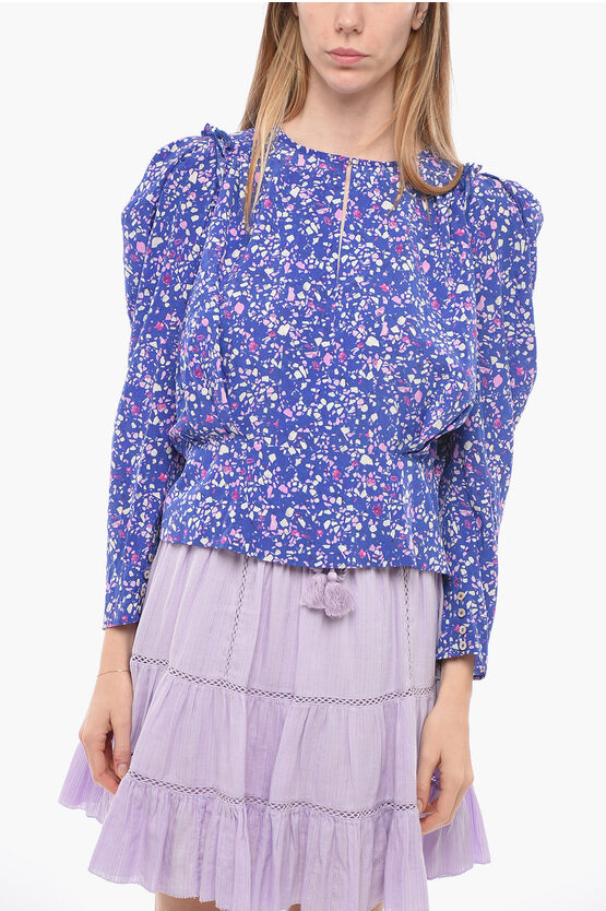 Isabel Marant Silk Zarga Blouse With Gathered Details In Blue