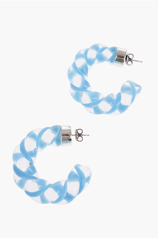 Bottega Veneta Silver And Glass Twist Earrings In Blue