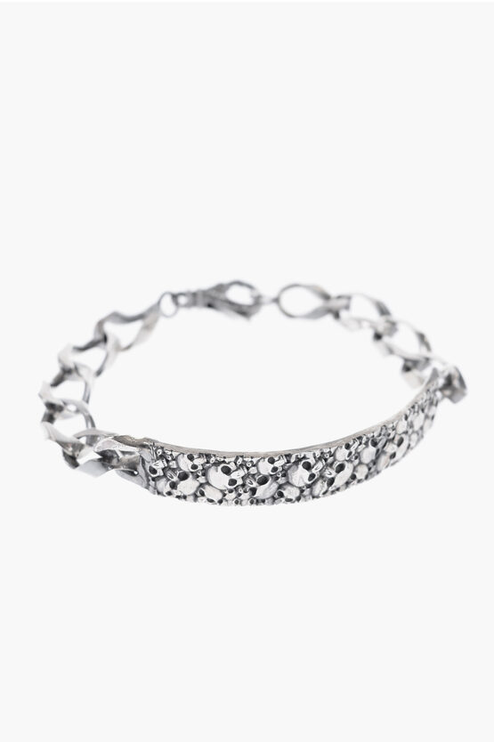 Quinto Ego Silver Band Bracelet With Skulls In White