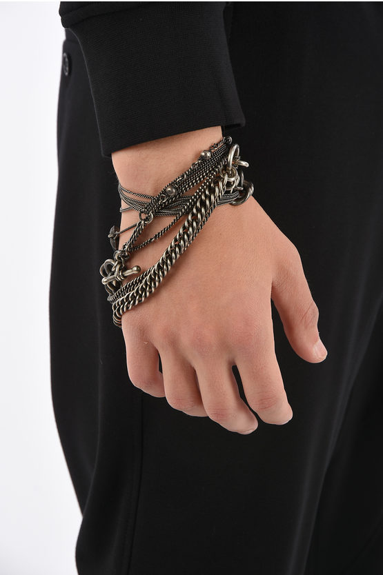 Silver chain collier bracelet with rectangular details