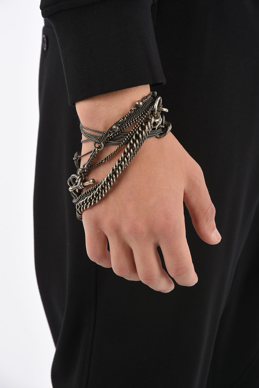 Silver chain collier bracelet with rectangular details