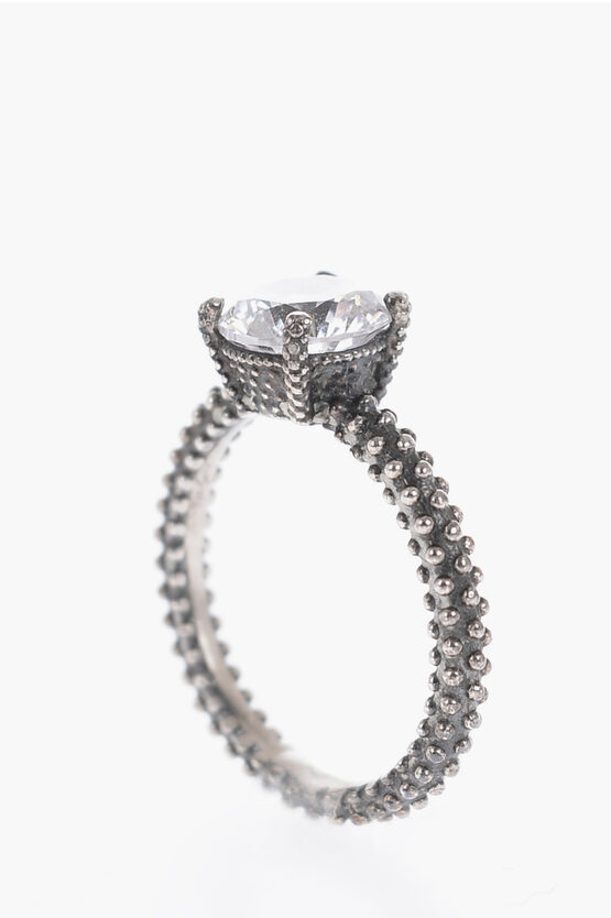 Quinto Ego Silver Digital Solitaire Ring With Central Stone In Black