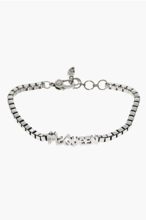 Shop Alexander Mcqueen Silver-effect Bracelet With Logo