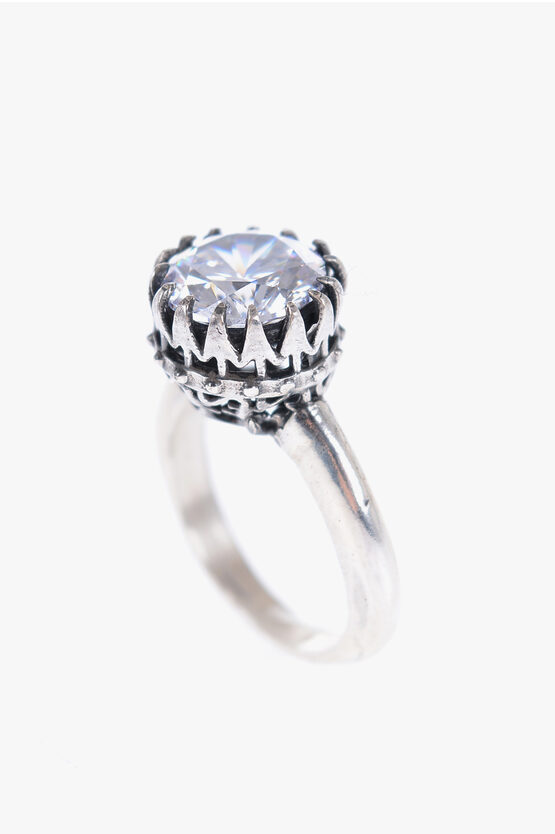 Quinto Ego Silver King Ring With Zircon In Metallic