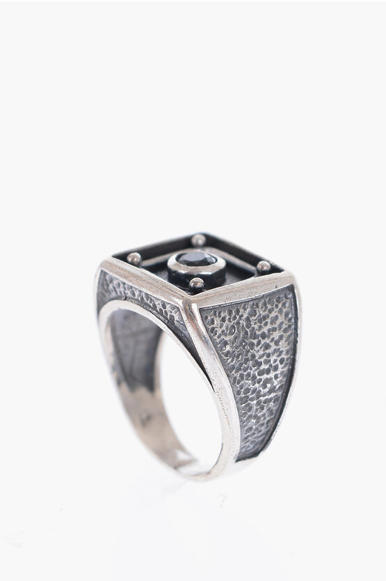 Quinto Ego Silver Labirinto Ring With Central Stone In Black