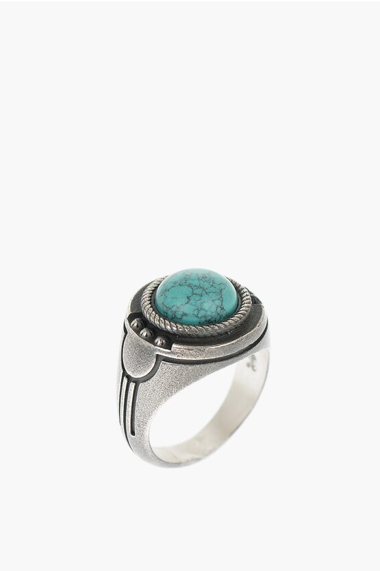 Nove25 Silver Native Chevalier Ring With Central Stone In Metallic