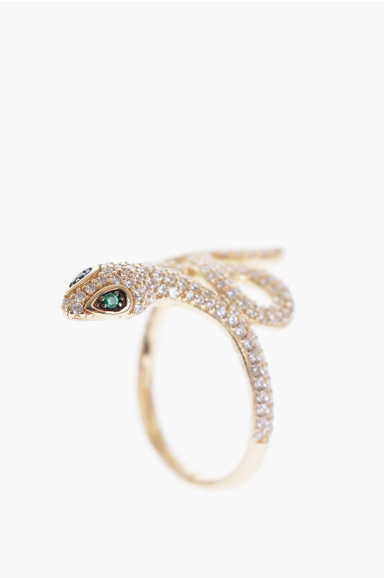 Apm Monaco Silver Snake Shaped Ring With Rhinestones In Gold
