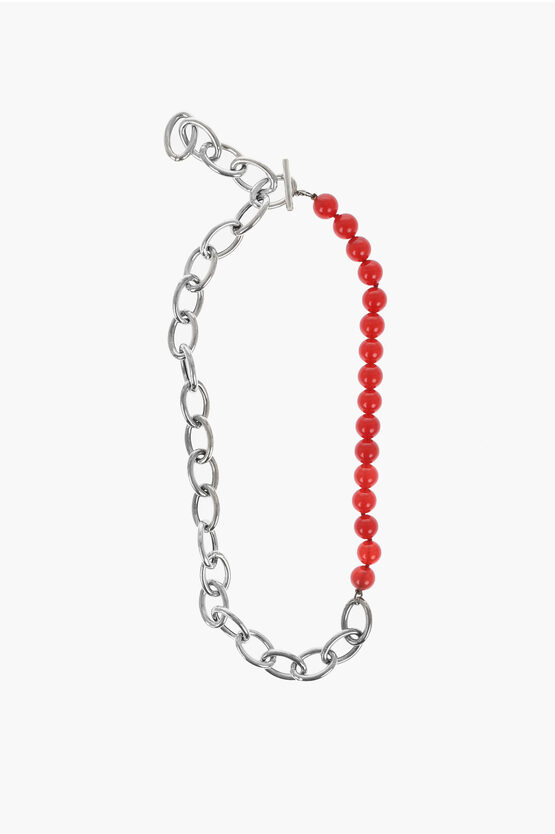 Jil Sander Silver Solidity Chain Necklace With Beads