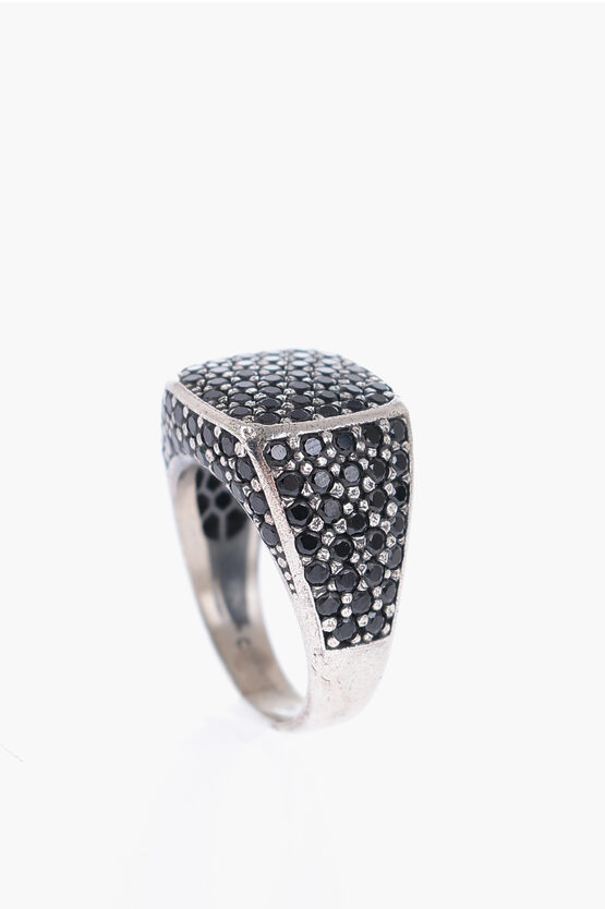 Quinto Ego Silver Square Ring With Zircons In Metallic
