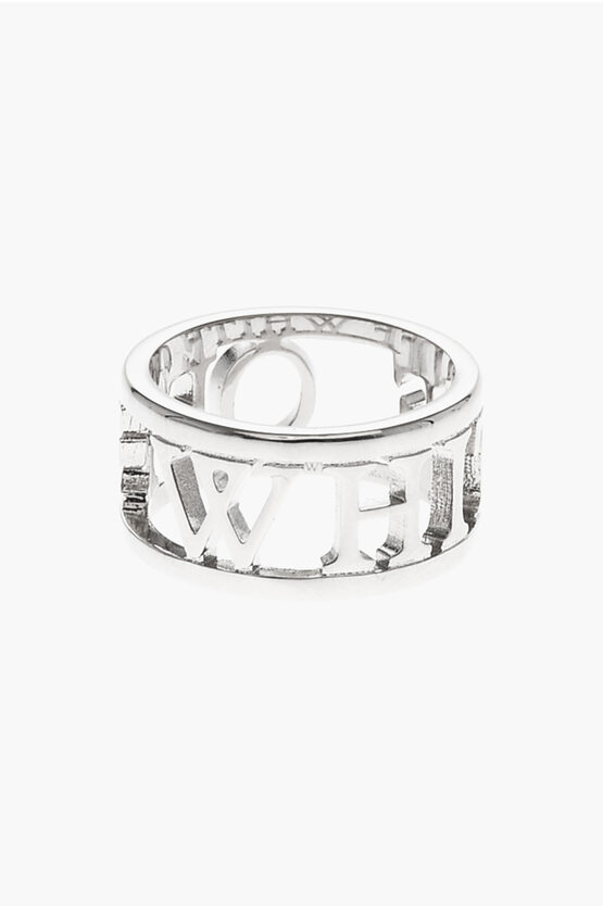 Off-white Silver-tone Brass Ring With Lettering Logo
