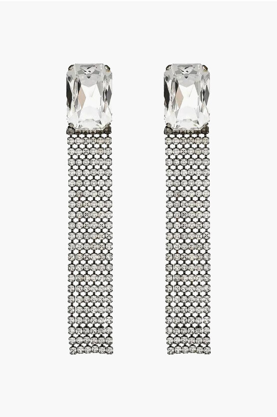 Saint Laurent Silver-tone Effect Clip-on Earrings With Rhinestone Embellis