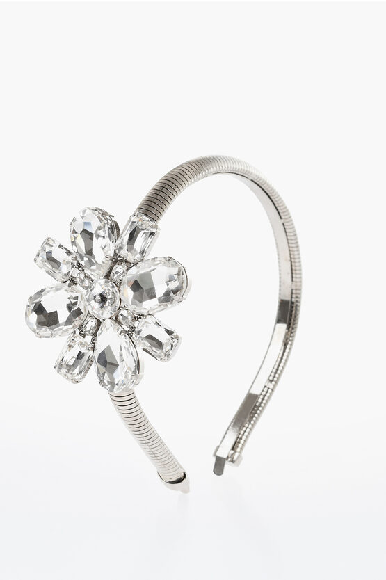Alessandra Rich Silver-tone Effect Metal Hairband With Crystals
