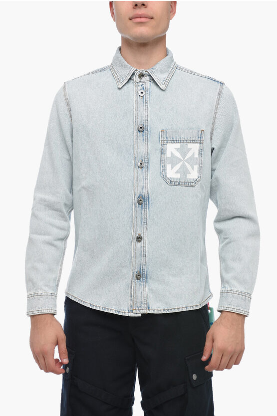 Shop Off-white Single Arrow Printed Denim Jacket