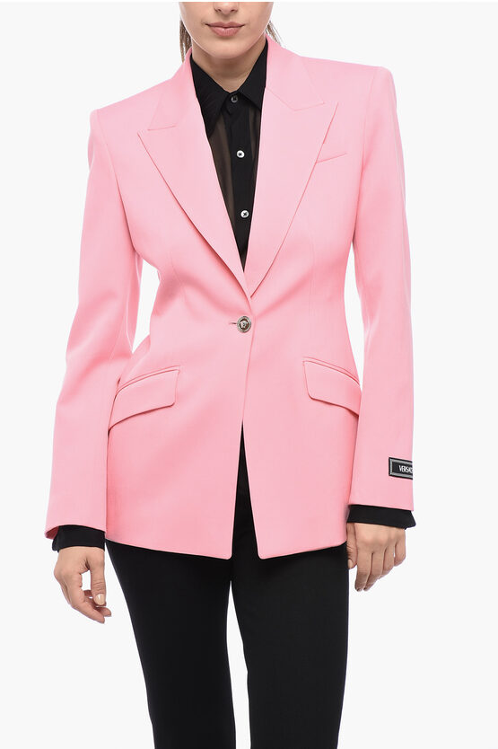 Versace Single Breasted Blazer With Jewel Button In Pink