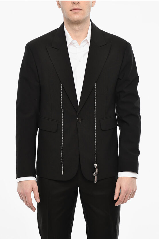 Dsquared2 Single Breasted Blazer With Peak Lapel And Zip Detail