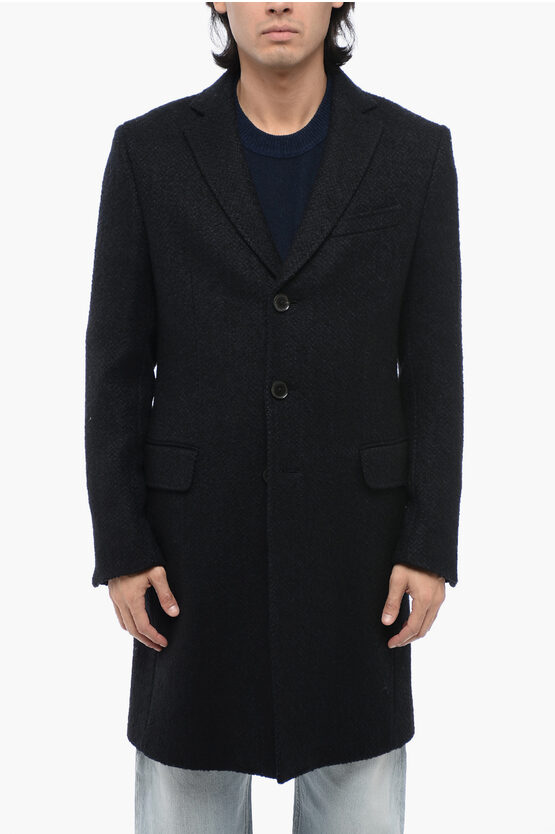 Ermenegildo Zegna Single Breasted Bouclè Wool Coat With Flap Pockets