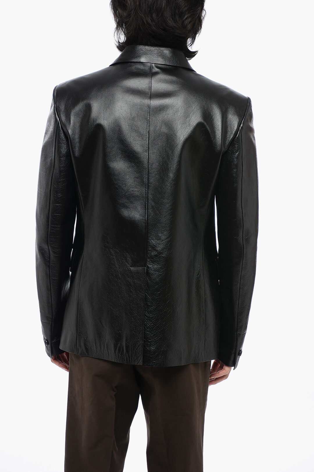 Versace Single Breasted Hammered Leather Blazer men