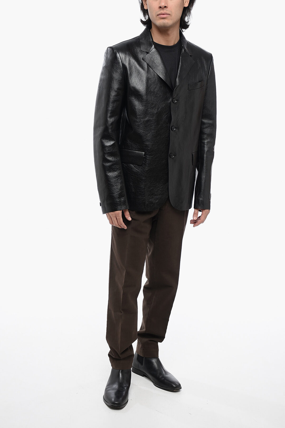Versace Single Breasted Hammered Leather Blazer men