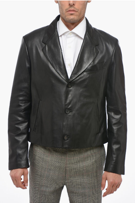 Bottega Veneta Single-breasted Leather Blazer With Flush Pockets In Black