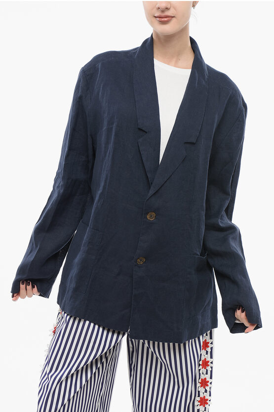 Handred Single Breasted Linen Blazer With Patch Pockets