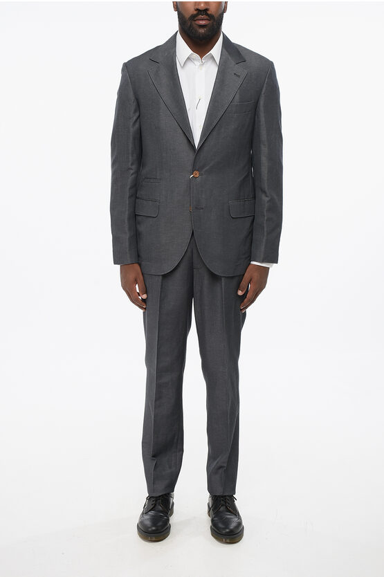 Brunello Cucinelli Single-breasted Linen Blend Blazer With Notch Lapel