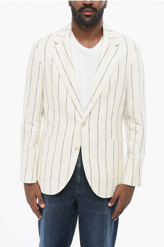 Brunello Cucinelli Single-breasted Linen Blend Blazer With Pinstriped Pattern