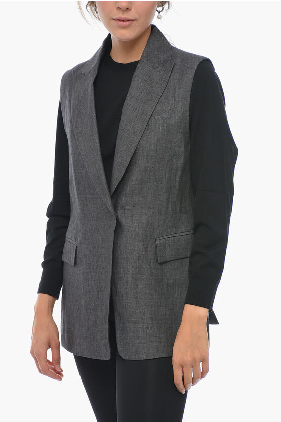Brunello Cucinelli Single-breasted Linen Vest With Peak Lapel In Gray