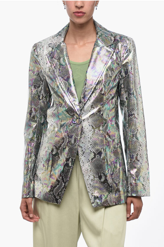 ROTATE BIRGER CHRISTENSEN SINGLE-BREASTED PYTHON PRINTED ECO-LEATHER BLAZER