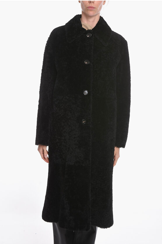 Bottega Veneta Single-breasted Shearling Coat In Black