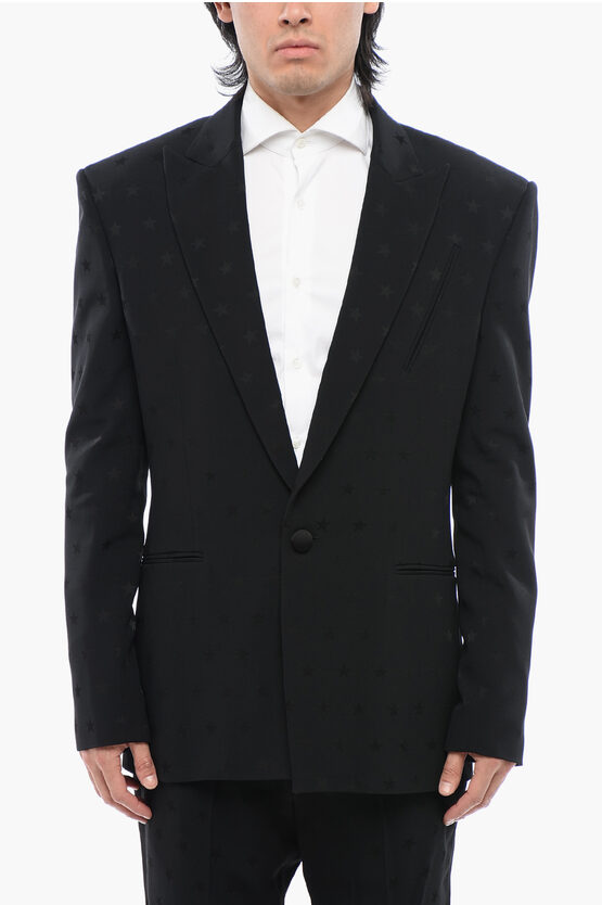 Shop Balmain Single-breasted Star Blazer With Peak Lapel
