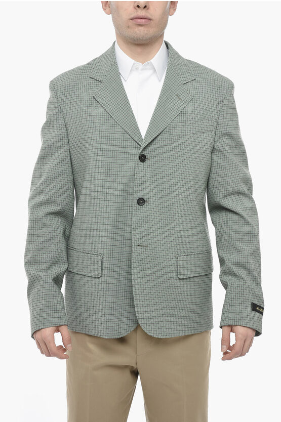 Marni Single-breasted Stretch Virgin Wool Blazer With Pin Check Mo In Green