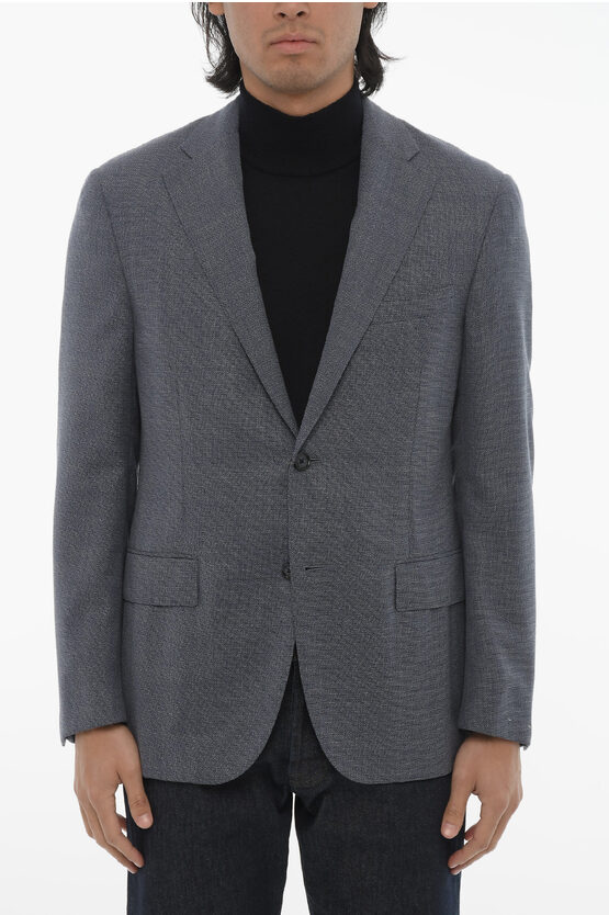 Corneliani Single-breasted Virgin Wool Blazer With Flap Pockets In Gray