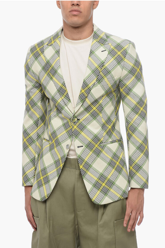 Shop Dior Single-breasted Wool Blazer Tartan Motif